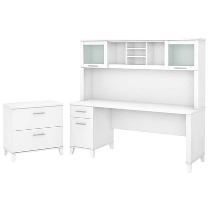 Bush Furniture - Somerset 72W Office Desk with Hutch and Lateral File Cabinet in White - SET019WH veiw 1