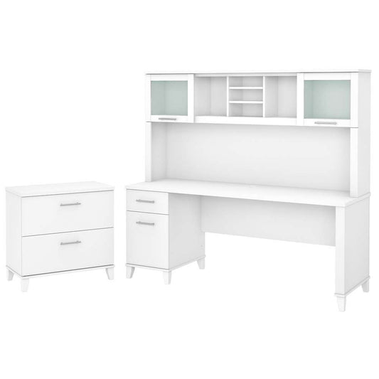 Bush Furniture - Somerset 72W Office Desk with Hutch and Lateral File Cabinet in White - SET019WH veiw 1