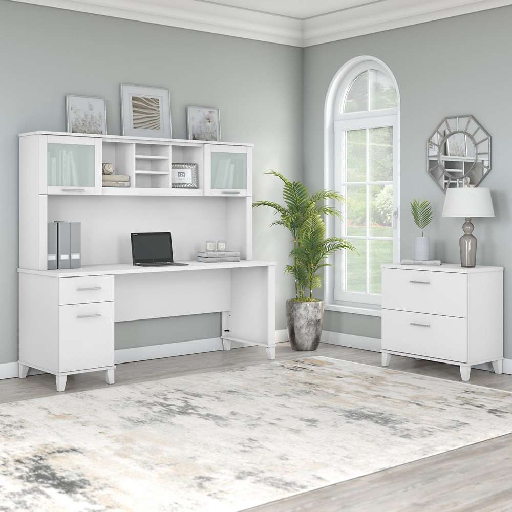 Bush Furniture - Somerset 72W Office Desk with Hutch and Lateral File Cabinet in White - SET019WH veiw 4