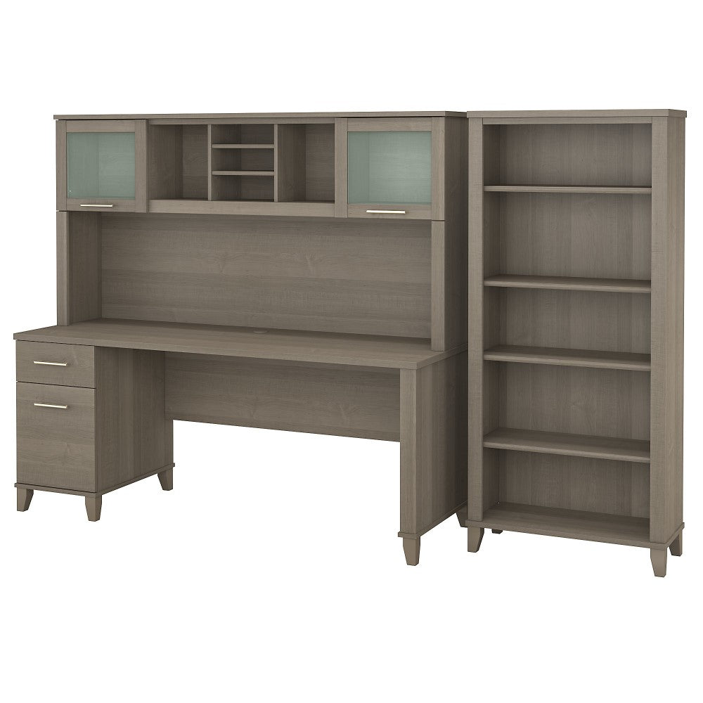 Bush Furniture - Somerset 72W Office Desk with Hutch and 5 Shelf Bookcase in Ash Gray - SET020AG veiw 1