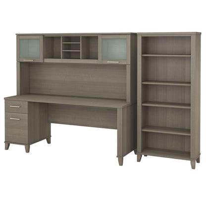 Bush Furniture - Somerset 72W Office Desk with Hutch and 5 Shelf Bookcase in Ash Gray - SET020AG veiw 1
