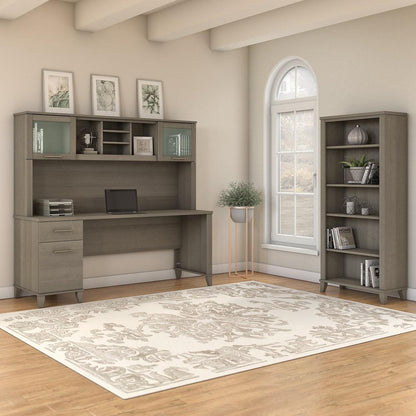 Bush Furniture - Somerset 72W Office Desk with Hutch and 5 Shelf Bookcase in Ash Gray - SET020AG veiw 2