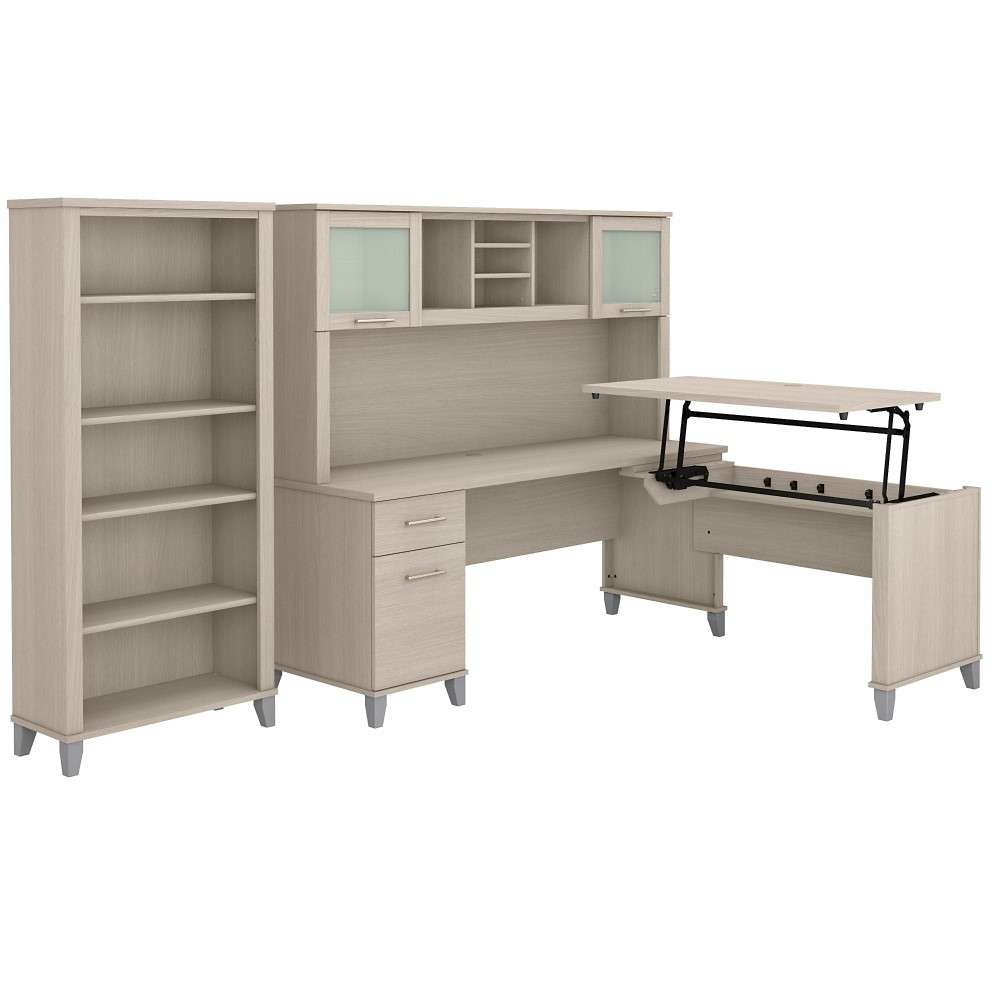 Bush Furniture - Somerset 72W Sit to Stand L Desk with Hutch and Bookcase in Sand Oak - SET017SO veiw 1