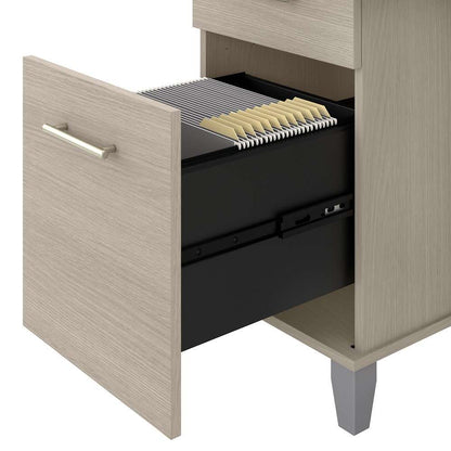 Bush Furniture - Somerset 72W Sit to Stand L Desk with Hutch and Bookcase in Sand Oak - SET017SO veiw 2