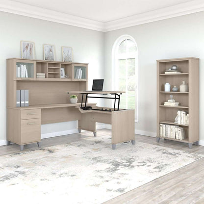 Bush Furniture - Somerset 72W Sit to Stand L Desk with Hutch and Bookcase in Sand Oak - SET017SO veiw 4