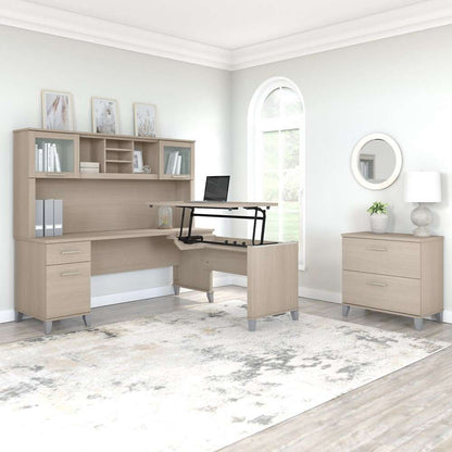 Bush Furniture - Somerset 72W Sit to Stand L Desk with Hutch and Lateral File in Sand Oak - SET016SO veiw 4