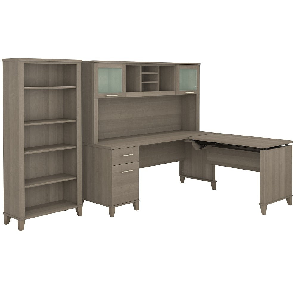 Bush Furniture - Somerset 72W Sit to Stand L Shaped Desk with Hutch and Bookcase in Ash Gray - SET017AG veiw 1