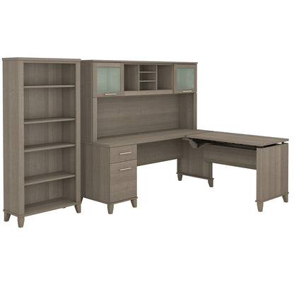 Bush Furniture - Somerset 72W Sit to Stand L Shaped Desk with Hutch and Bookcase in Ash Gray - SET017AG veiw 1