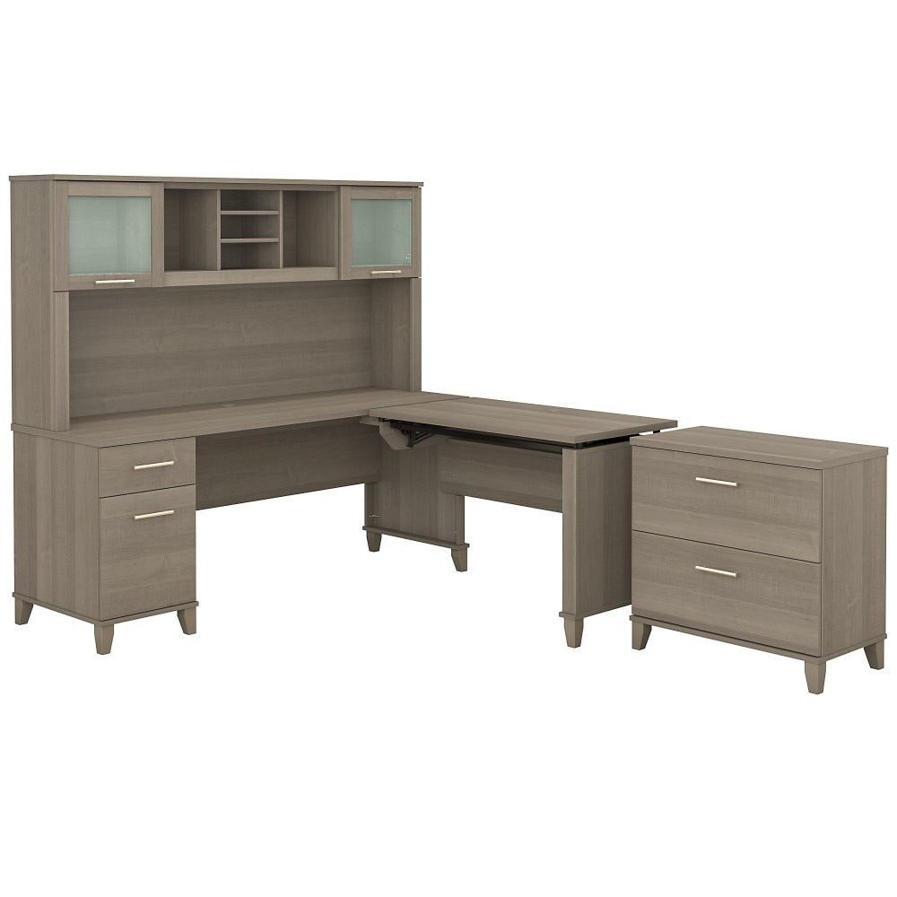 Bush Furniture - Somerset 72W Sit to Stand L Shaped Desk with Hutch and File Cabinet in Ash Gray - SET016AG veiw 1