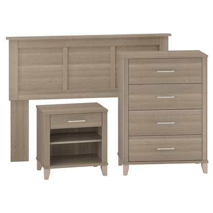 Bush Furniture - Somerset Headboard, Chest of Drawers and Nightstand Bedroom Set in Ash Gray - SET005AG veiw 1