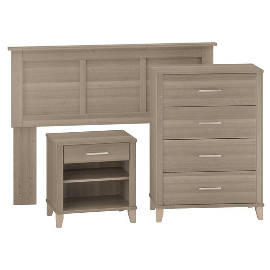 Bush Furniture - Somerset Headboard, Chest of Drawers and Nightstand Bedroom Set in Ash Gray - SET005AG veiw 1