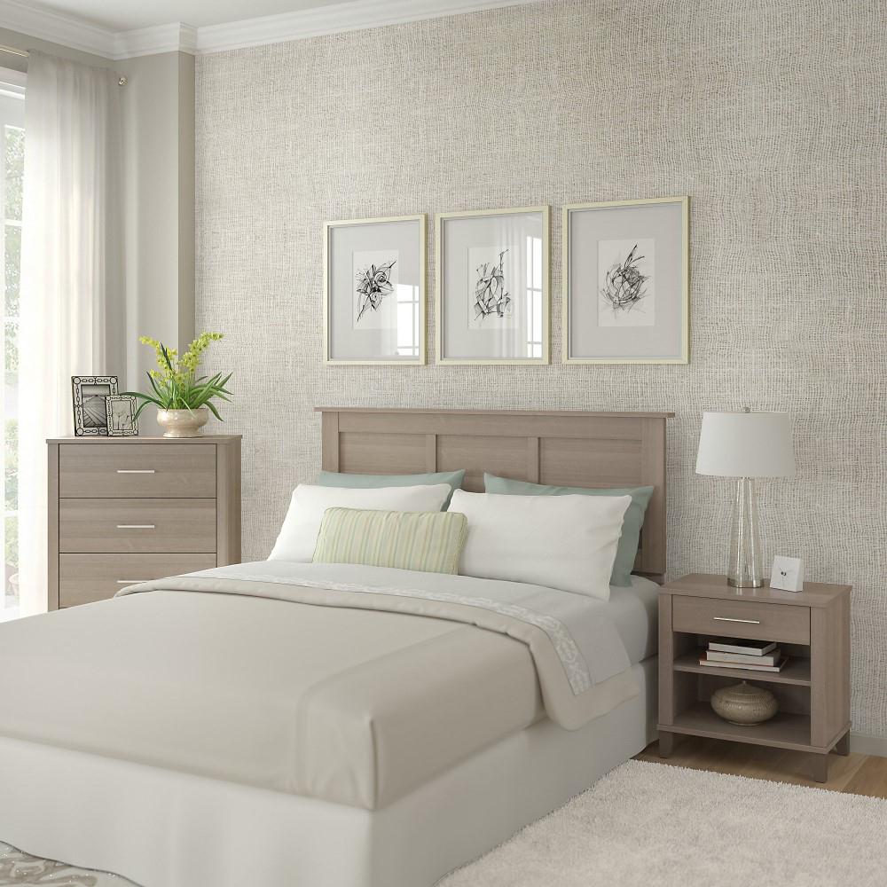 Bush Furniture - Somerset Headboard, Chest of Drawers and Nightstand Bedroom Set in Ash Gray - SET005AG veiw 2