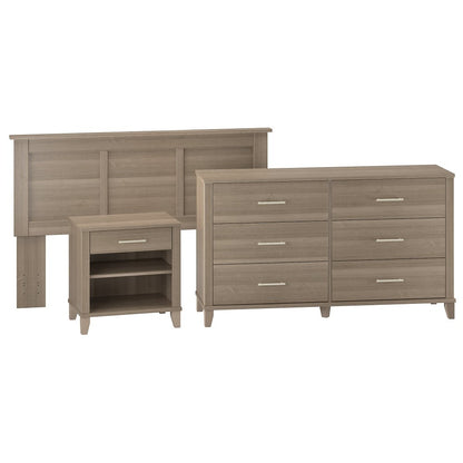 Bush Furniture - Somerset Headboard, Dresser and Nightstand Bedroom Set in Ash Gray - SET003AG veiw 1
