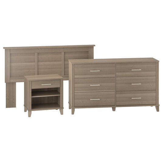 Bush Furniture - Somerset Headboard, Dresser and Nightstand Bedroom Set in Ash Gray - SET003AG veiw 1