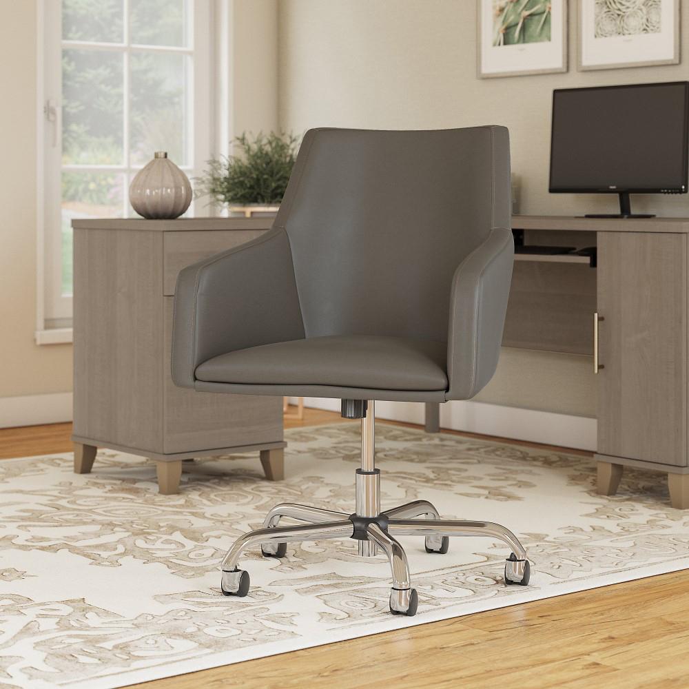 Bush Furniture - Somerset Mid Back Leather Box Chair in Washed Gray - SET021WG veiw 2