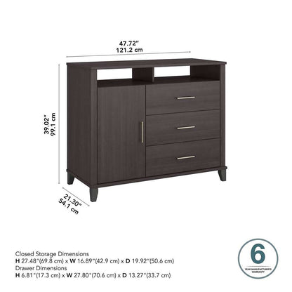 Bush Furniture - Somerset Storage 3 Drawer Dresser and Bedroom TV Stand in Storm Gray - STV148SGK veiw 3
