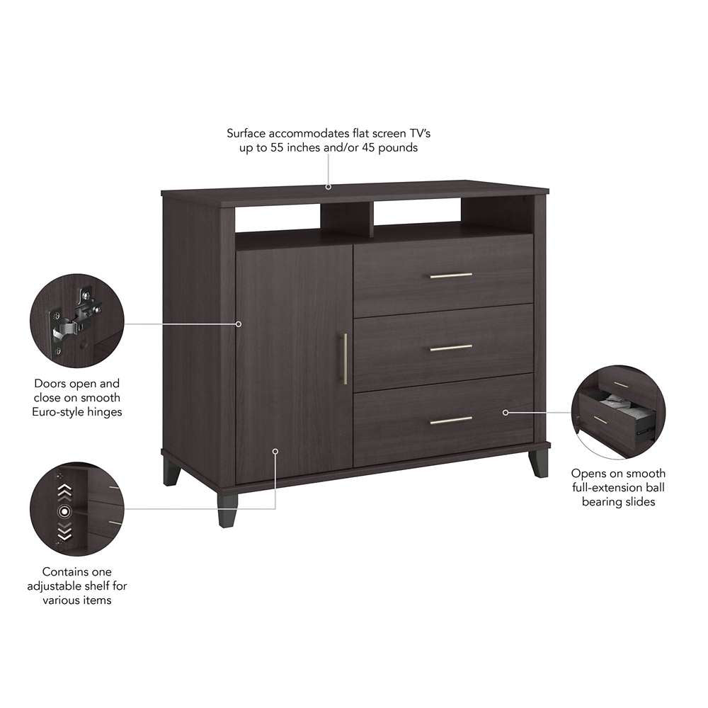 Bush Furniture - Somerset Storage 3 Drawer Dresser and Bedroom TV Stand in Storm Gray - STV148SGK veiw 6