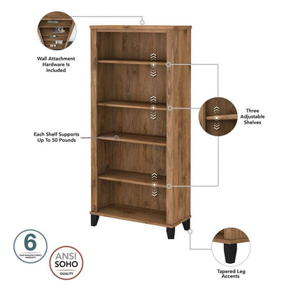 Bush Furniture - Somerset Tall 5 Shelf Bookcase in Fresh Walnut - WC81365 veiw 5