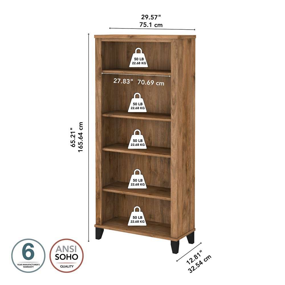 Bush Furniture - Somerset Tall 5 Shelf Bookcase in Fresh Walnut - WC81365 veiw 6
