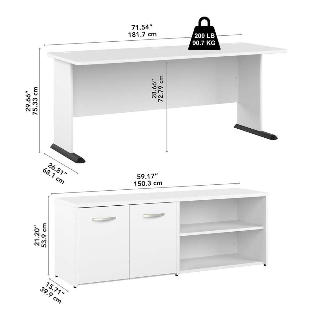 Bush Furniture - Studio A 72W L Shaped Gaming Desk with Storage in White - STA012WH veiw 2