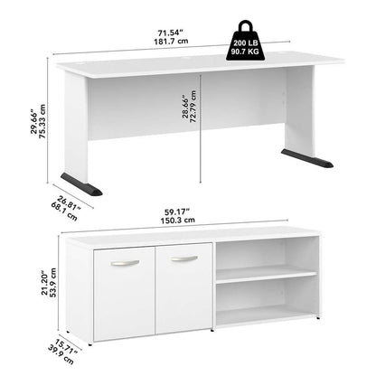 Bush Furniture - Studio A 72W L Shaped Gaming Desk with Storage in White - STA012WH veiw 2