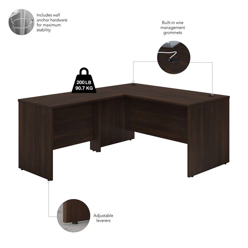 Bush Furniture - Studio C 60W x 30D L Shaped Desk with Mobile File Cabinet and 42W Return in Black Walnut - STC008BWSU veiw 3