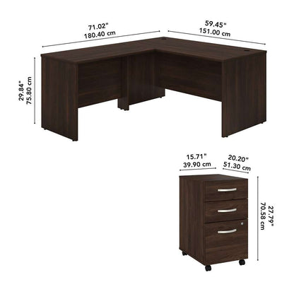 Bush Furniture - Studio C 60W x 30D L Shaped Desk with Mobile File Cabinet and 42W Return in Black Walnut - STC008BWSU veiw 6