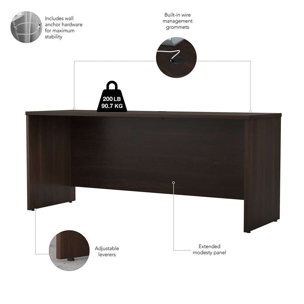Bush Furniture - Studio C 72W x 24D Credenza Desk in Black Walnut - SCD372BW-Z veiw 3