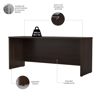 Bush Furniture - Studio C 72W x 24D Credenza Desk in Black Walnut - SCD372BW-Z veiw 3