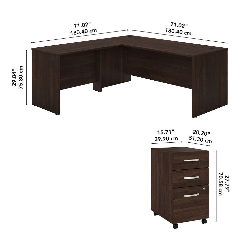 Bush Furniture - Studio C 72W x 30D L Shaped Desk with Mobile File Cabinet and 42W Return in Black Walnut - STC007BWSU veiw 6