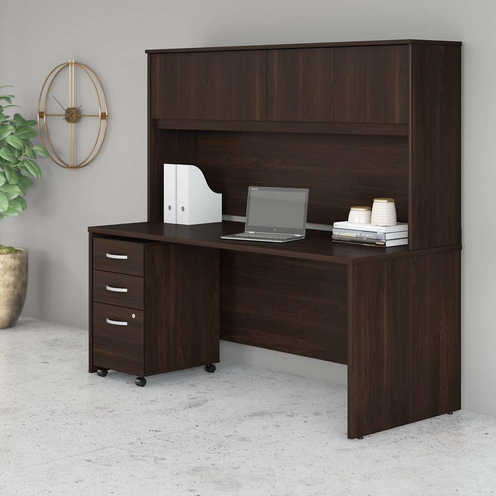 Bush Furniture - Studio C 72W x 30D Office Desk with Hutch and Mobile File Cabinet in Black Walnut - STC011BWSU veiw 1
