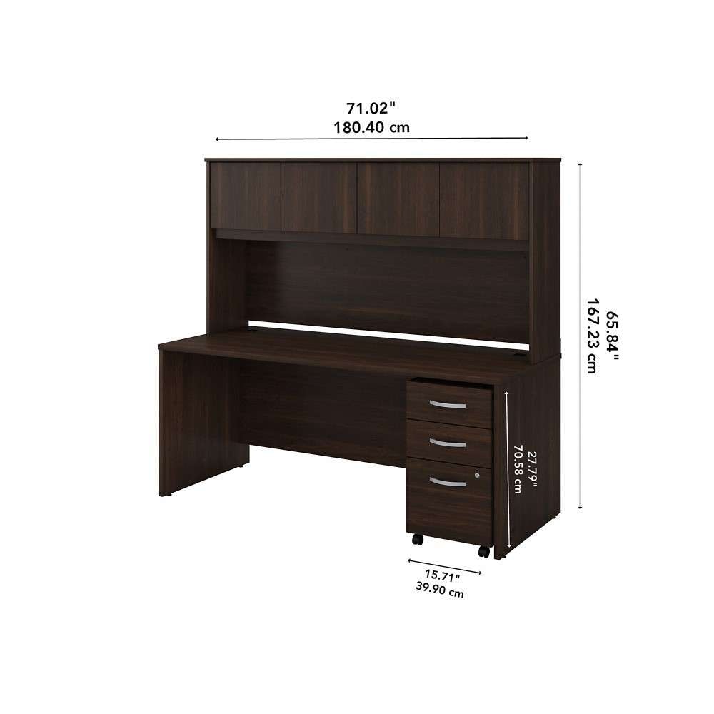 Bush Furniture - Studio C 72W x 30D Office Desk with Hutch and Mobile File Cabinet in Black Walnut - STC011BWSU veiw 6