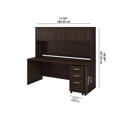Bush Furniture - Studio C 72W x 30D Office Desk with Hutch and Mobile File Cabinet in Black Walnut - STC011BWSU veiw 6