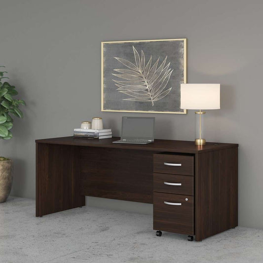 Bush Furniture - Studio C 72W x 30D Office Desk with Mobile File Cabinet in Black Walnut - STC013BWSU veiw 1