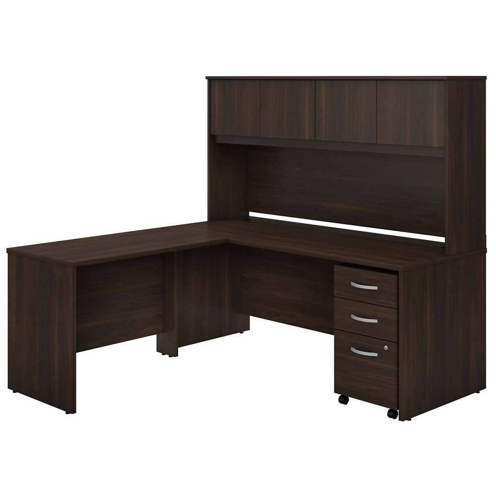 Bush Furniture - Studio C 72W x 30D L Shaped Desk with Hutch, Mobile File Cabinet and 42W Return in Black Walnut - STC006BWSU veiw 2