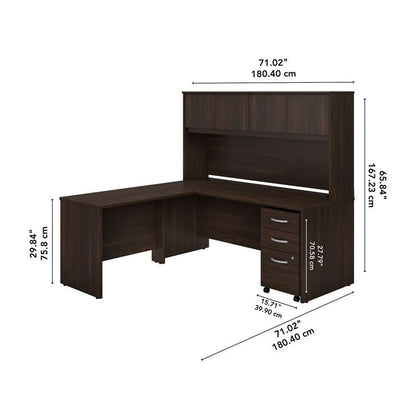 Bush Furniture - Studio C 72W x 30D L Shaped Desk with Hutch, Mobile File Cabinet and 42W Return in Black Walnut - STC006BWSU veiw 6