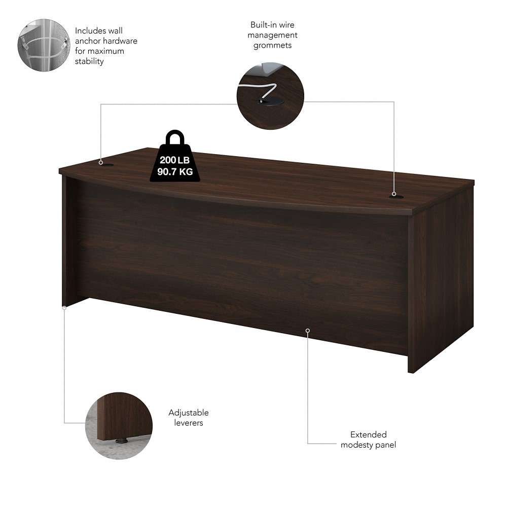 Bush Furniture - Studio C 72W x 36D Bow Front Desk in Black Walnut - SCD172BW veiw 3