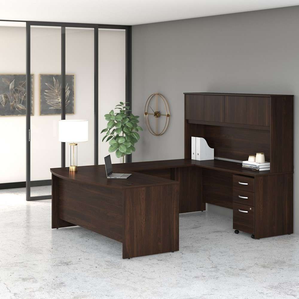 Bush Furniture - Studio C 72W x 36D Bow Front Desk in Black Walnut - SCD172BW veiw 8