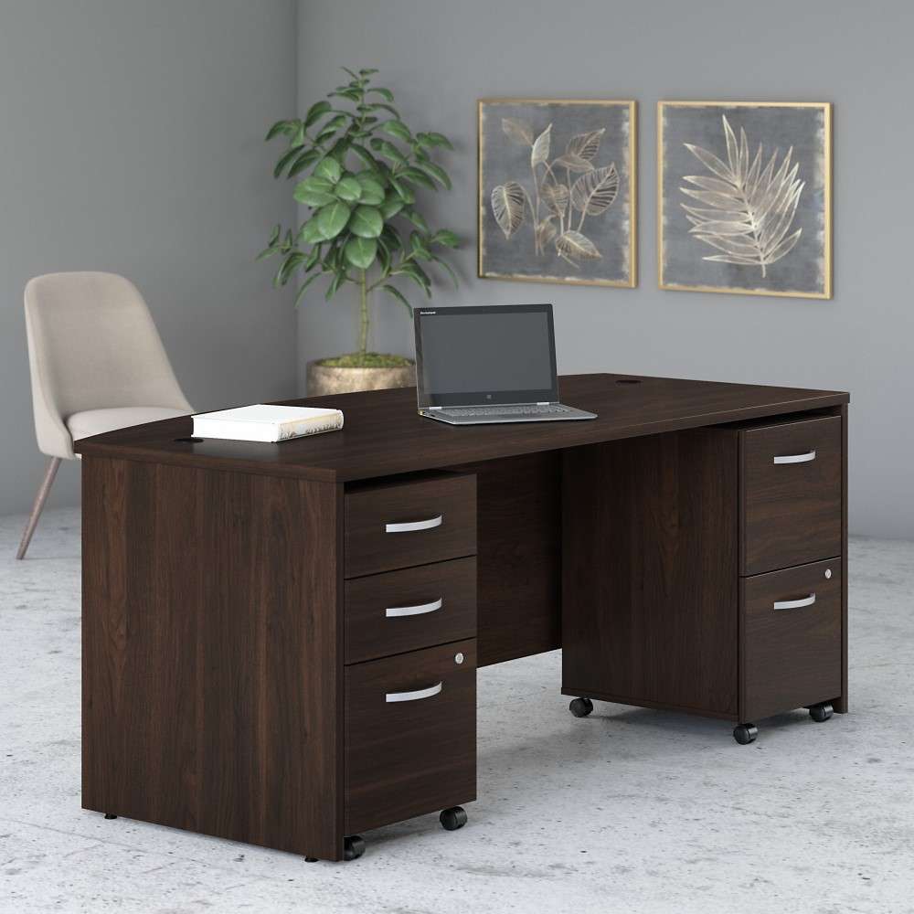 Bush Furniture - Studio C 72W x 36D Bow Front Desk with Mobile File Cabinets in Black Walnut - STC012BWSU veiw 1