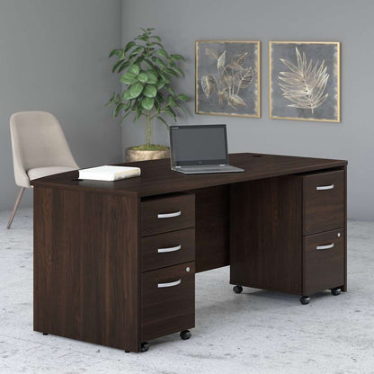 Bush Furniture - Studio C 72W x 36D Bow Front Desk with Mobile File Cabinets in Black Walnut - STC012BWSU veiw 1