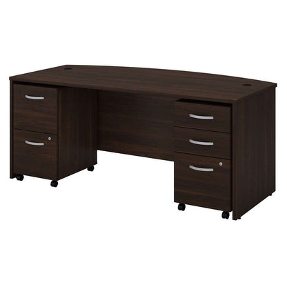 Bush Furniture - Studio C 72W x 36D Bow Front Desk with Mobile File Cabinets in Black Walnut - STC012BWSU veiw 2