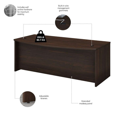 Bush Furniture - Studio C 72W x 36D Bow Front Desk with Mobile File Cabinets in Black Walnut - STC012BWSU veiw 3