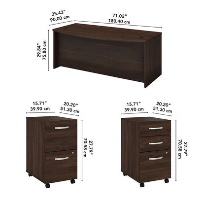 Bush Furniture - Studio C 72W x 36D Bow Front Desk with Mobile File Cabinets in Black Walnut - STC012BWSU veiw 6
