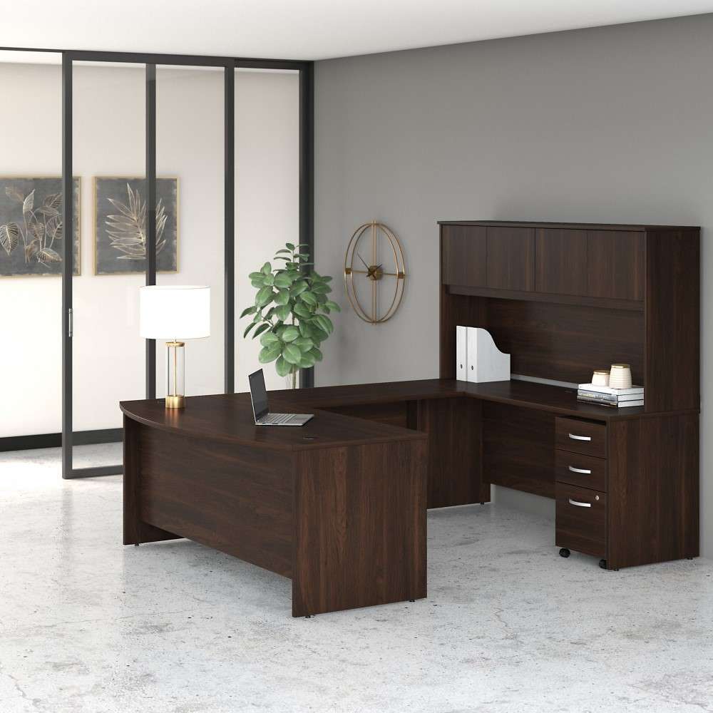 Bush Furniture - Studio C 72W x 36D U Shaped Desk with Hutch and Mobile File Cabinet in Black Walnut - STC003BWSU veiw 1