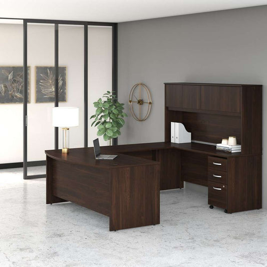Bush Furniture - Studio C 72W x 36D U Shaped Desk with Hutch and Mobile File Cabinet in Black Walnut - STC003BWSU veiw 1