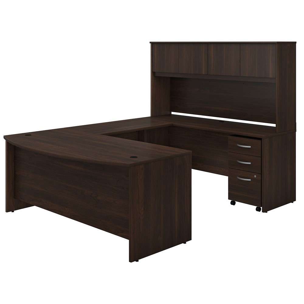 Bush Furniture - Studio C 72W x 36D U Shaped Desk with Hutch and Mobile File Cabinet in Black Walnut - STC003BWSU veiw 2