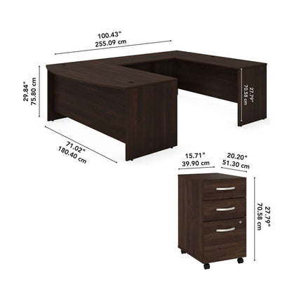 Bush Furniture - Studio C 72W x 36D U Shaped Desk with Mobile File Cabinet in Black Walnut - STC004BWSU veiw 6