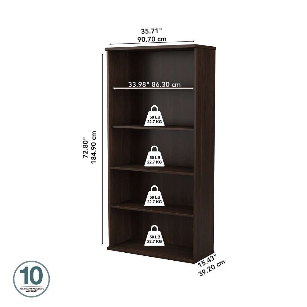 Bush Furniture - Studio C Tall 5 Shelf Bookcase in Black Walnut - SCB136BW veiw 5