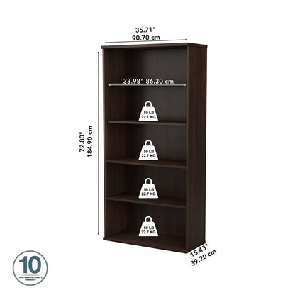 Bush Furniture - Studio C Tall 5 Shelf Bookcase in Black Walnut - SCB136BW veiw 5