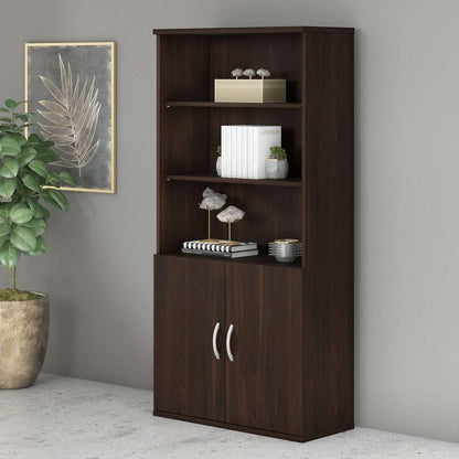 Bush Furniture - Studio C Tall 5 Shelf Bookcase with Doors in Black Walnut - STC015BW veiw 1